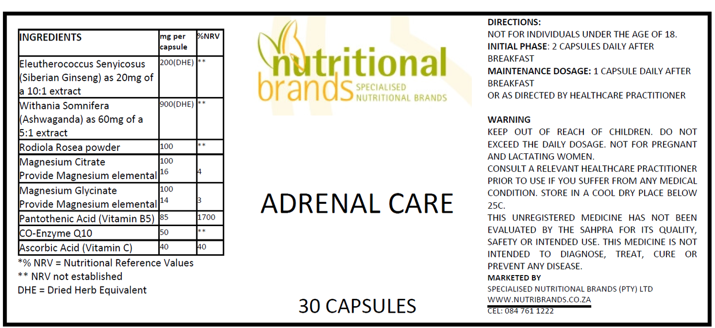 Adrenal Care (30 Caps @ R7.10 per cap)